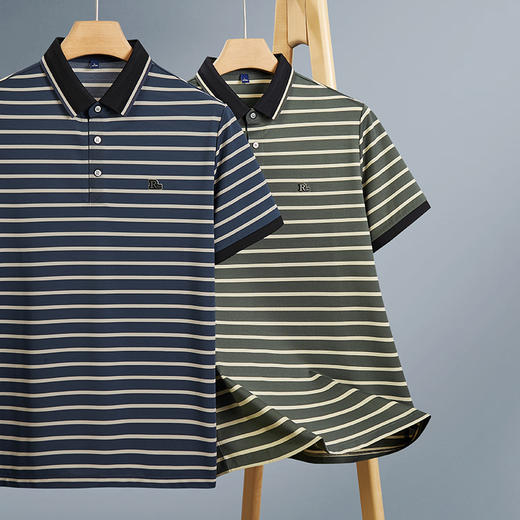 【凉感透气】【新款DDY】大依优型大码条纹短袖Polo衫翻领加肥加大男装大号大码衬衣上衣男士绅士商务休闲半袖夏季 商品图1