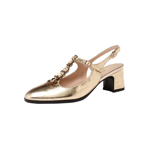 【预售5天】舒适花朵圆头玛丽珍，头层鳗鱼纹羊皮粗跟凉鞋QQJ&1170F 商品图13