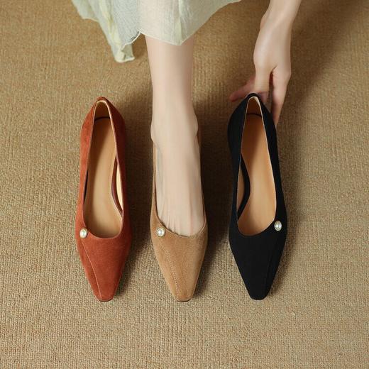【预售5天】时尚单鞋女新款春季粗跟浅口瓢鞋女尖头舒适平底鞋女WXJFG&W2436-0 商品图4