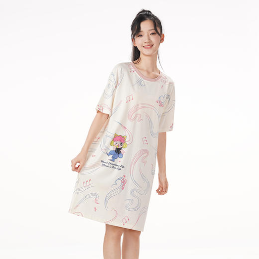都市丽人生活家居春夏睡衣女32支纯棉单面家居服薄款短袖裙女士棉质睡裙LH46D5 商品图5