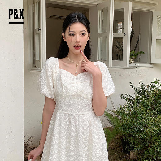 P&X设计师女装夏季 法式初恋甜美连衣长裙 824208286B 白色 商品图3