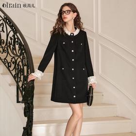 OLrain欧芮儿黑色连衣裙女早春2024年新款高级气质显瘦名媛直筒裙
