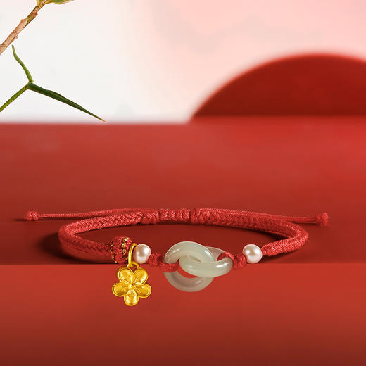 周六福和田玉手绳女款黄金玉石桃花扣手链手饰官方正品节日礼物 商品图2