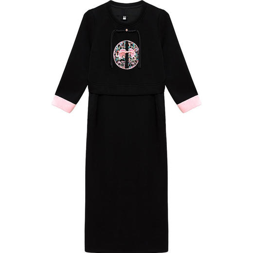 QYM-2418黑色长款假两件国风时尚连衣裙 商品图4
