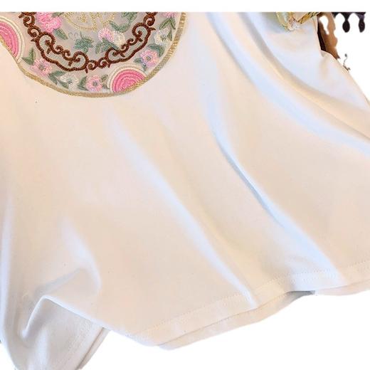AHM-20556重工刺绣钉珠复古时尚T恤夏季新款洋气减龄国风盘扣圆领上衣 商品图4