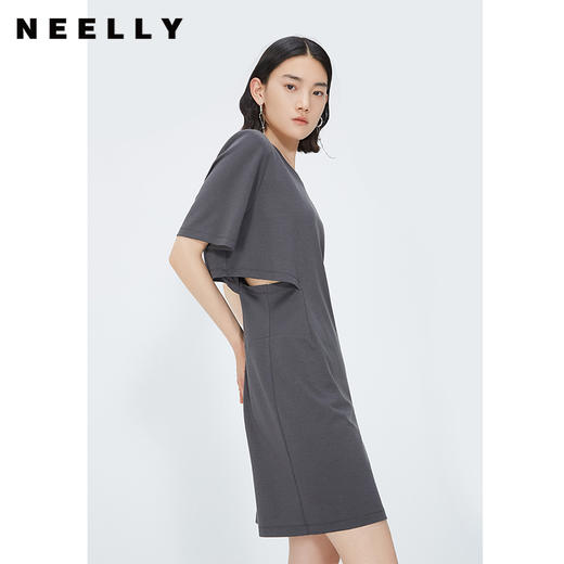 NEELLY纳俪商场同款灰色高级感卫衣裙女休闲镂空收腰中长款连衣裙 N24042Y01052 商品图2