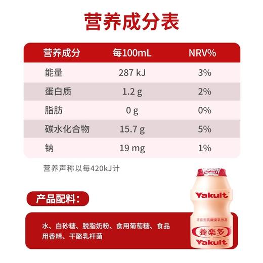 养乐多 活菌型 乳酸菌 100ml*20瓶 乳饮品 低温 原味 家庭装 包邮 商品图2
