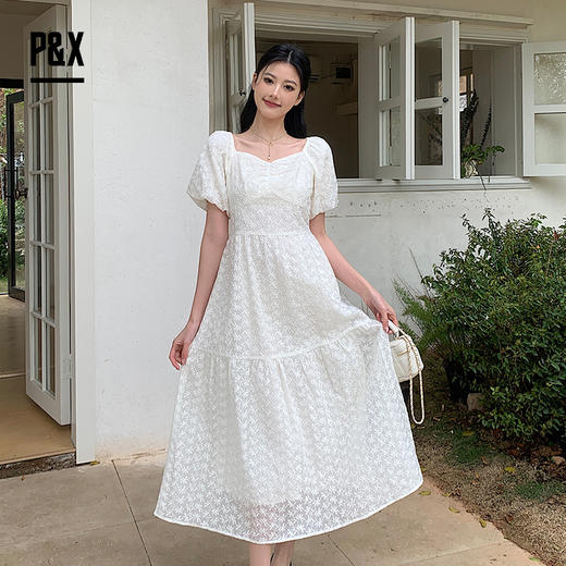 P&X设计师女装夏季 法式初恋甜美连衣长裙 824208286B 白色 商品图0