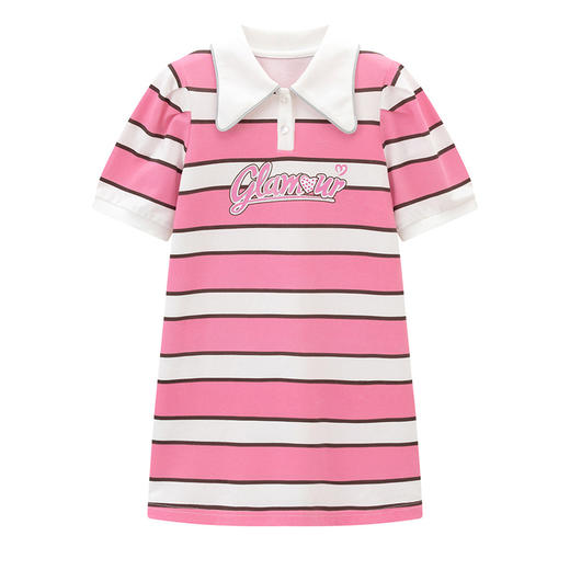 笛莎Deesha 女童裙子2024新款蝴蝶领条纹连衣裙 商品图4