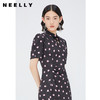 NEELLY纳俪商场同款立领盘扣短袖连衣裙女印花收腰褶皱开叉中长裙 N24042Y01053 商品缩略图2
