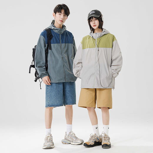 真维斯情侣款防晒衣 撞色拼接宽松连帽防晒4色可选 商品图0