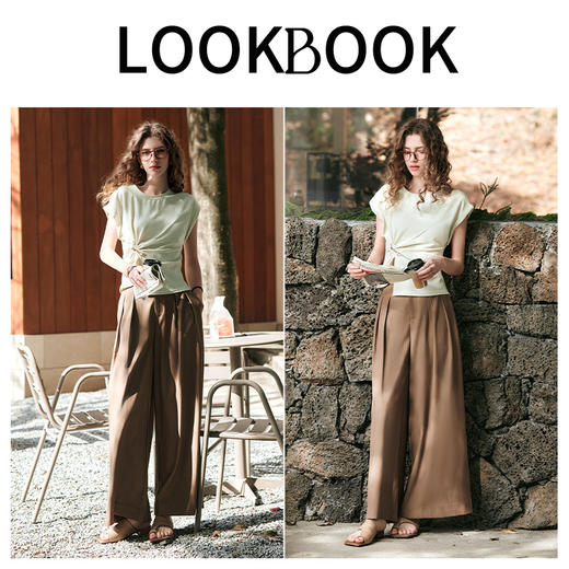 OLrain欧芮儿奶茶色T恤女早春2024新款百搭别致不规则短袖上衣 商品图4