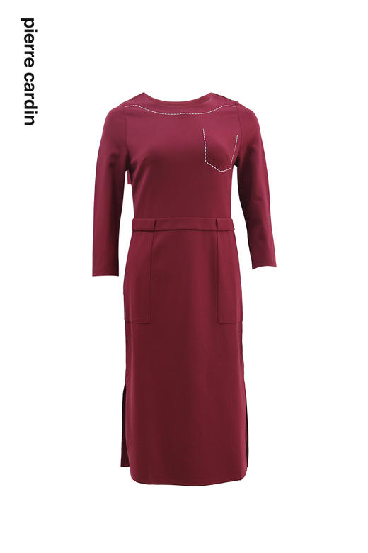 皮尔卡丹女装2024春夏新款黑色红色简约通勤风连衣裙C42DL30T0 商品图1