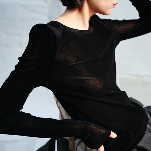 LIYIHAN植绒修身蝴蝶结镂空上衣 Y241S04890 商品图2