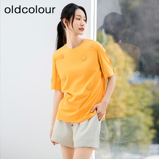 oldcolour纯色圆领T恤夏季新款设计感简约宽松上衣女P23021149 商品图0