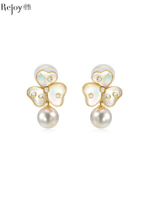 【挚友限定】悦甄 18k金Akoya珍珠贝母钻石耳夹  蝶恋 商品图0