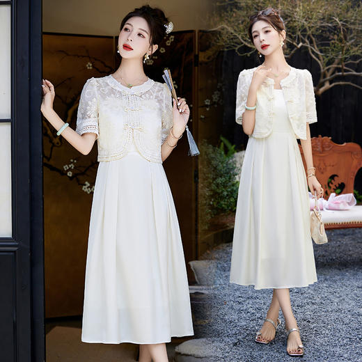 优雅新中式，刺绣重工连衣裙两件套HR-YRX9109 商品图4