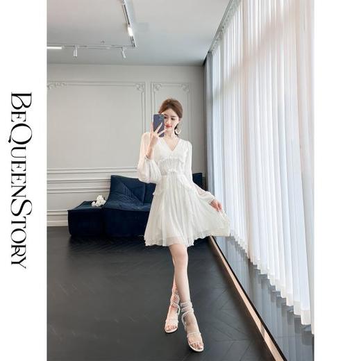 余潇潇【白天鹅舞会】人丝顺纡绉优雅仙女风收腰灯笼袖长短款连衣裙 商品图2