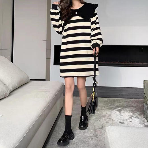 【E选线上专供】娃娃领条纹卫衣短款连衣裙-E22032107（3月24日截单后5-7天发货） 商品图1