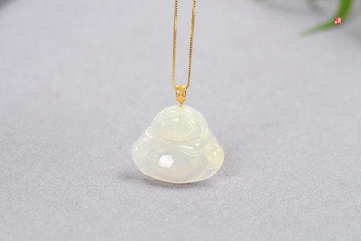 天然黄翡【笑佛】吊坠 镶嵌：18k金镶 商品图1