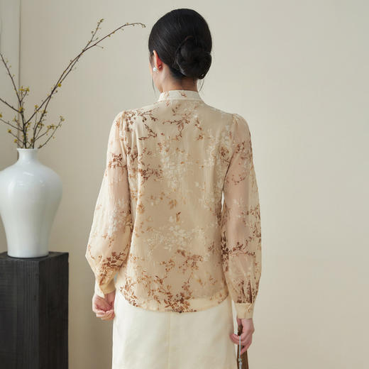 复古风新中式，改良植绒炒色提花衬衣WLZD-2411109 商品图1