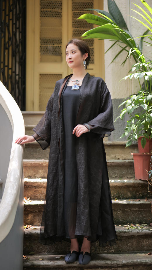 漫物记香云纱双层拼纱长外披XYS-W025 商品图9