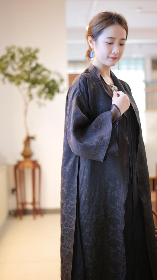 漫物记香云纱双层拼纱长外披XYS-W025 商品图1