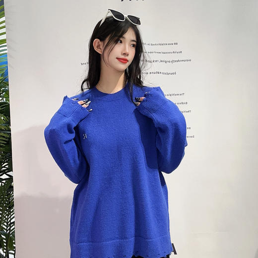 24WS下摆做旧小标净色毛织上衣40206（蓝） 春季 404061032105 商品图1