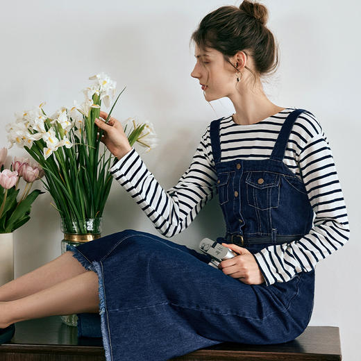 OLrain欧芮儿牛仔连衣裙女春季2024年新款复古减龄收腰气质背带裙 商品图4