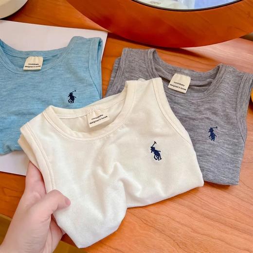 【39.9/任选2件！】儿童背心夏季男女童刺绣A类纯棉舒适面膜，无袖T恤宝宝潮牌纯色上衣薄，舒适无负担，宝宝夏日必备单品-lm！-QQ 商品图1