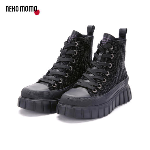 nekomomo2022年秋冬新款商场同款牛皮镶钻超轻厚底短靴女马丁靴女 商品图0
