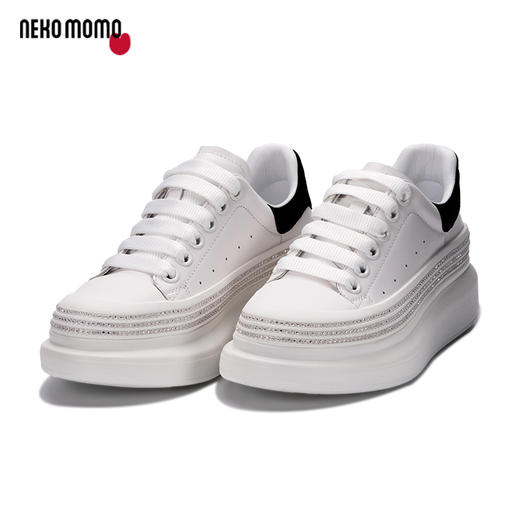 nekomomo2023年春季新款商场同款牛皮厚底增高平跟小白鞋女板鞋M22AM19141女 商品图0