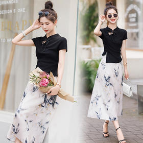 设计感新中式，气质盘扣短袖上衣半裙套装HR-MYL3328