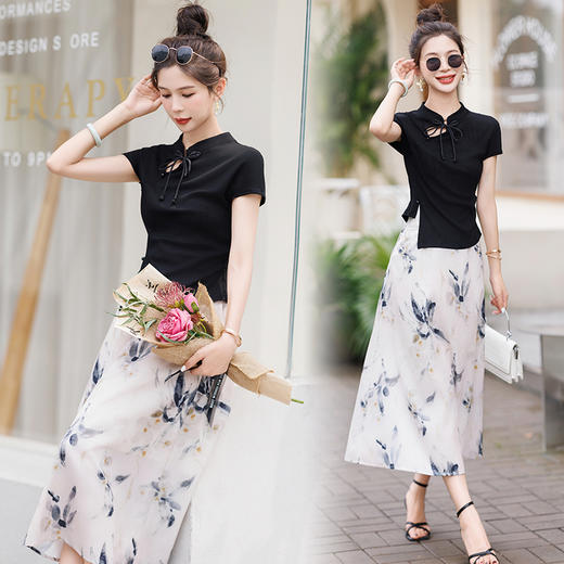 设计感新中式，气质盘扣短袖上衣半裙套装HR-MYL3328 商品图0