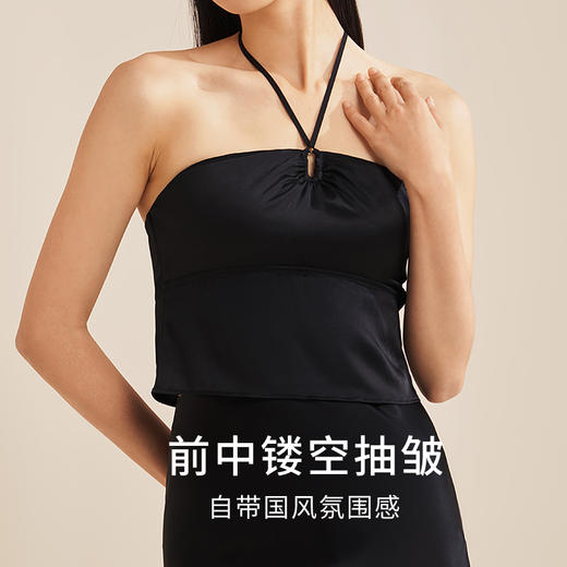 金三塔桑蚕丝缎面抹胸性感修身挂脖吊带bra-in带杯垫免穿文胸抹胸  NZFEB401 商品图1