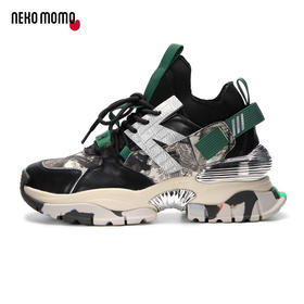 nekomomo2022年秋冬新款商场同款牛皮超轻厚底高帮运动鞋老爹鞋女M21CM36201