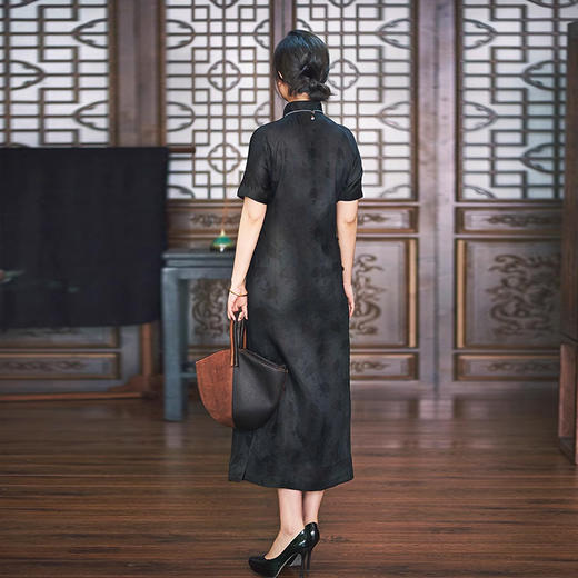 裁缝学苑AS219香云纱旗袍改良款夏季中式女装中国风气质连衣裙显瘦黑偏襟 商品图1