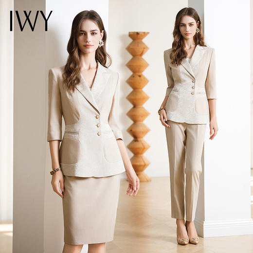 IWY/高级感缎面西装套装女七分袖职业装新中式提花西服正装CP1969 商品图6