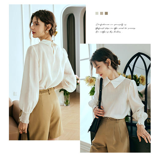 OLrain欧芮儿法式杏色雪纺衫女春季2024年新款时尚简约百搭衬衫 商品图2