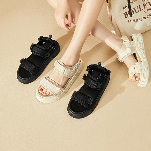 西遇厚底凉鞋女新款夏季外穿魔术贴增高休闲运动凉鞋沙滩鞋V1546577 商品图0