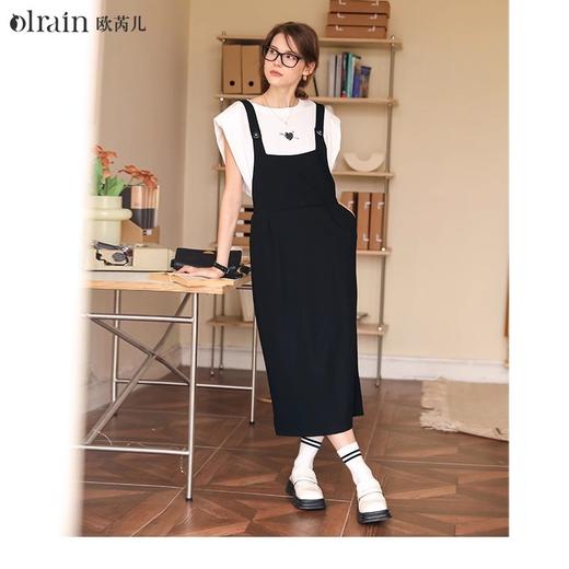 OLrain欧芮儿黑白色连衣裙女春季2024新款时尚宽松休闲假两件裙子 商品图0