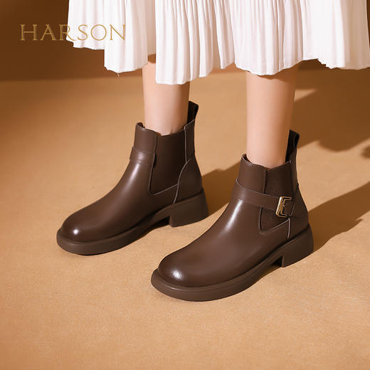 【自营】哈森 HARSON23年冬季新品切尔西靴厚底圆头短筒靴子 HA232512 商品图3