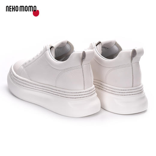 nekomomo厚底白色板鞋女2023新款头层牛皮镶钻超轻平底休闲运动鞋M22AM19151 商品图4