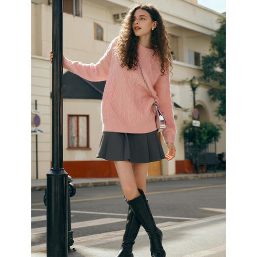 欧芮儿灰色百褶半身裙女春季2024新款高腰压褶设计感A字西装短裙 商品图1