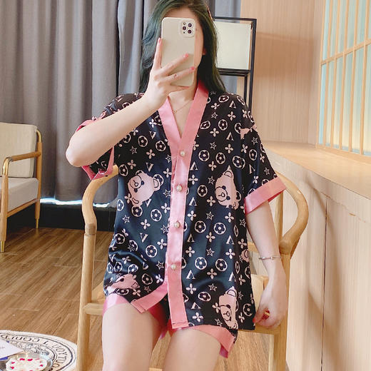 【新款大码睡衣，清凉舒适必备！】睡衣女2024新款夏天冰丝，爆款大码短袖开衫ins家居服，夏日居家不二之选-lm！ 商品图1