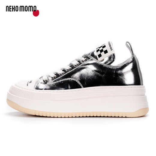nekomomo2023年春季新款商场同款银色覆膜牛皮高帮运动鞋女板鞋女M22AM19681 商品图1