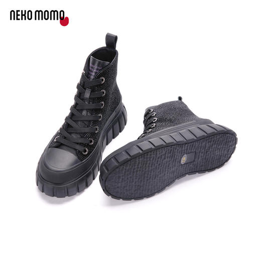 nekomomo2022年秋冬新款商场同款牛皮镶钻超轻厚底短靴女马丁靴女 商品图3