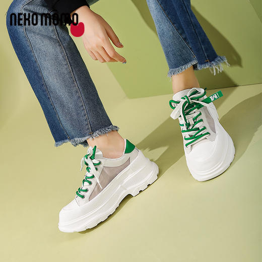 nekomomo2023年秋季新款商场同款头层牛皮网面超轻小白鞋老爹鞋女M22AM11681 商品图0