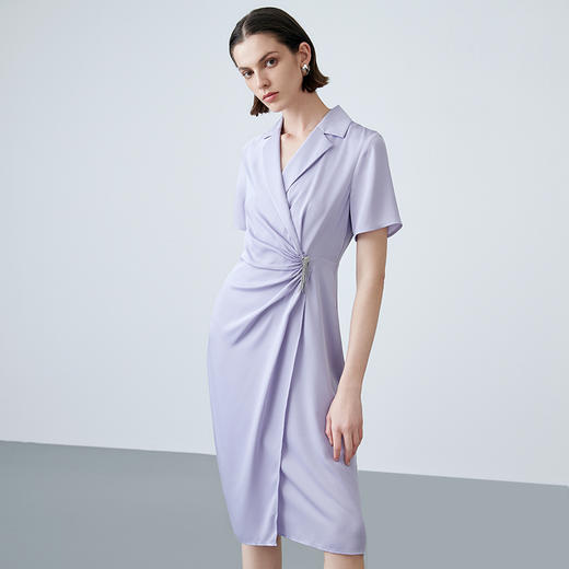 EITIE爱特爱春季新款通勤OL压褶收腰西装领连衣裙7807525 商品图1