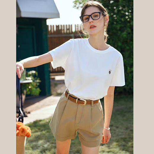 OLrain欧芮儿米白色短袖T恤女夏季2024新款卡通时尚减龄绣花上衣 商品图1